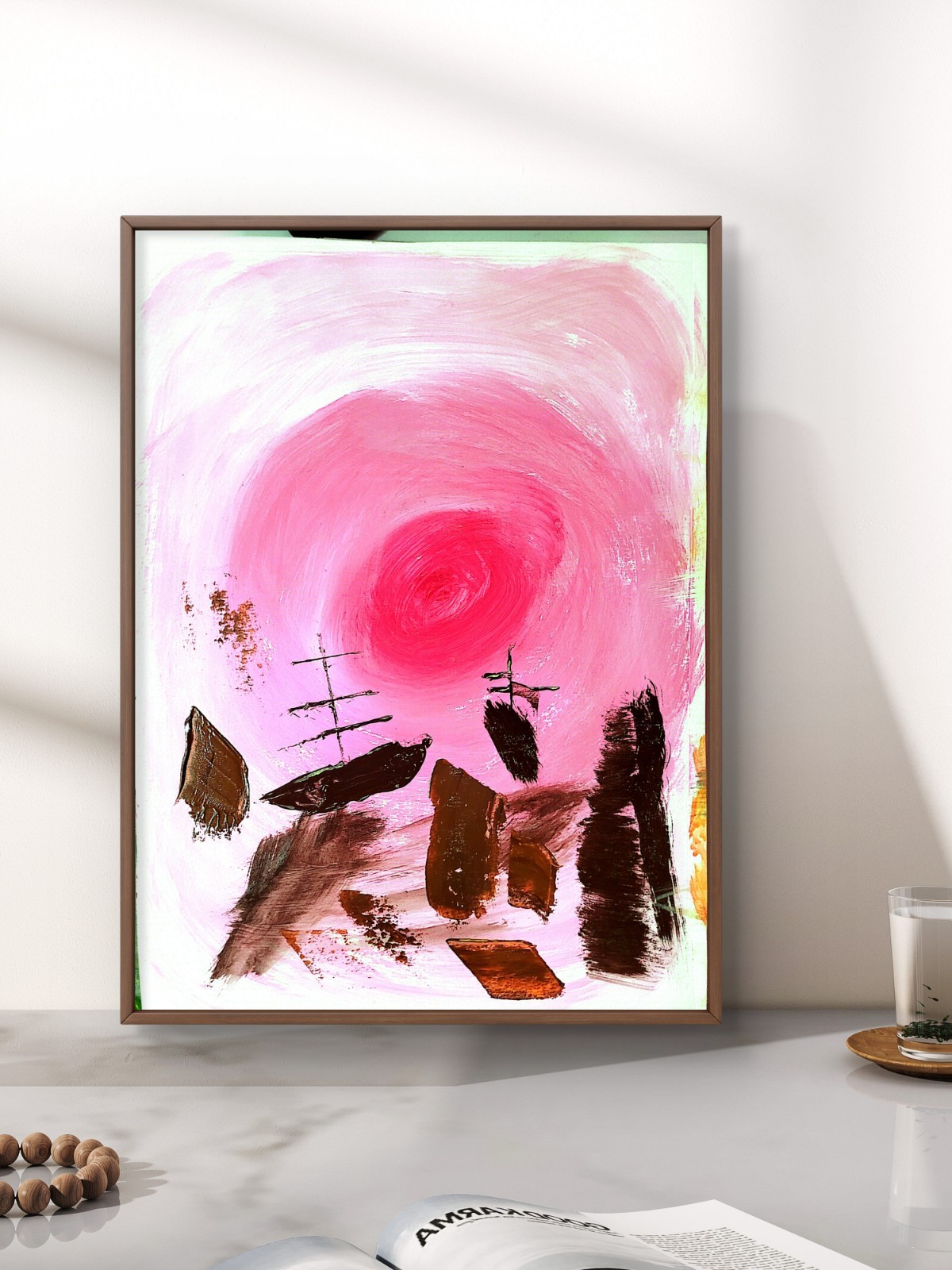 Boats At Sunset Abstract Pop Art Painting Modern Design 9×12 Paper