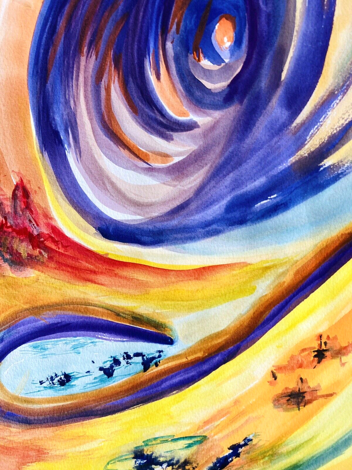 2 Visionary Psychedelic Watercolors Diptych Cosmic Forest 80s 90s SF Art 18×24″