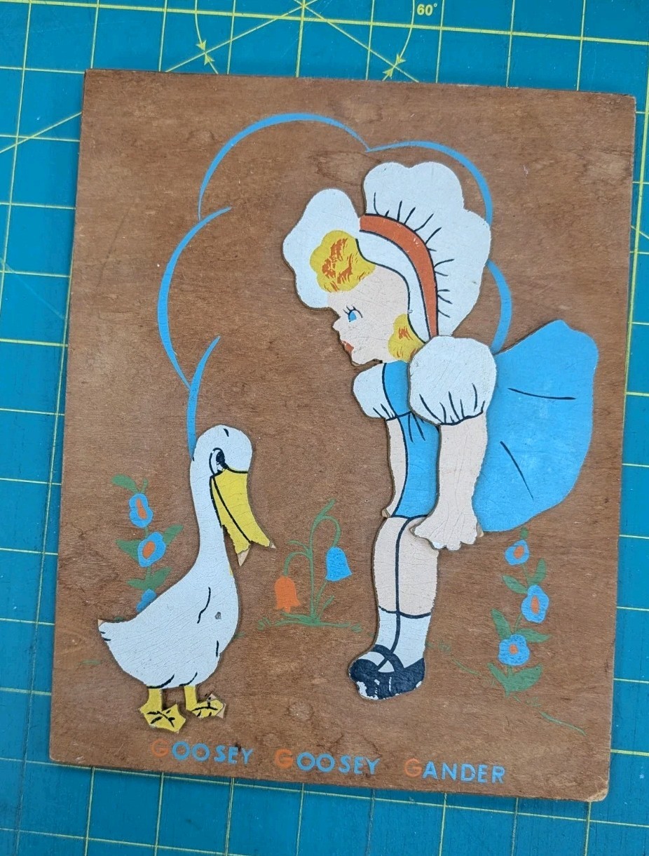 Vintage Goosey Goosey Gander 8 X 10 Wood Art Picture Child’s Decorations