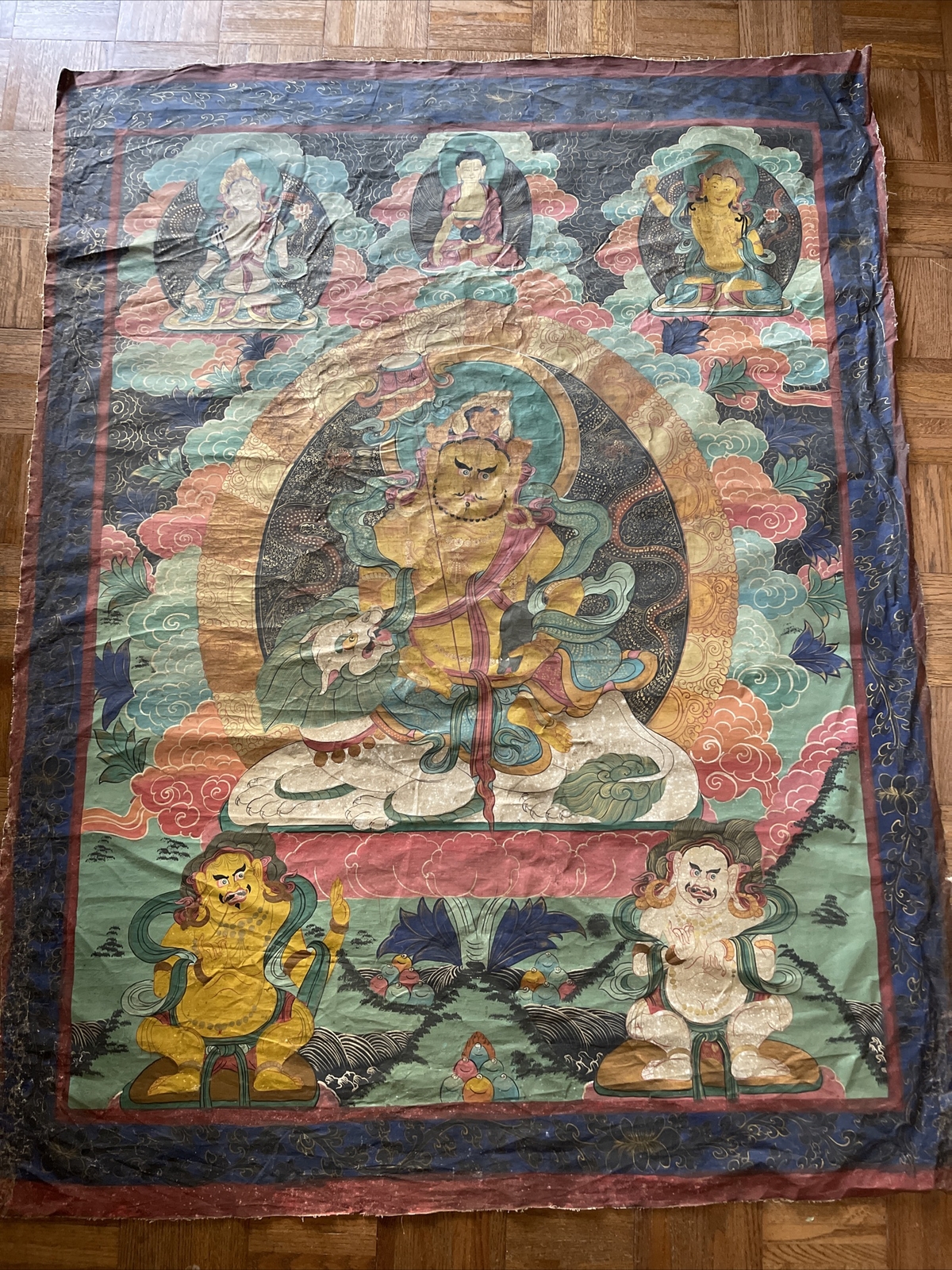 Antique Thangka Rare Large 60” Vintage Mural Size Temple Icon Painting Buddha