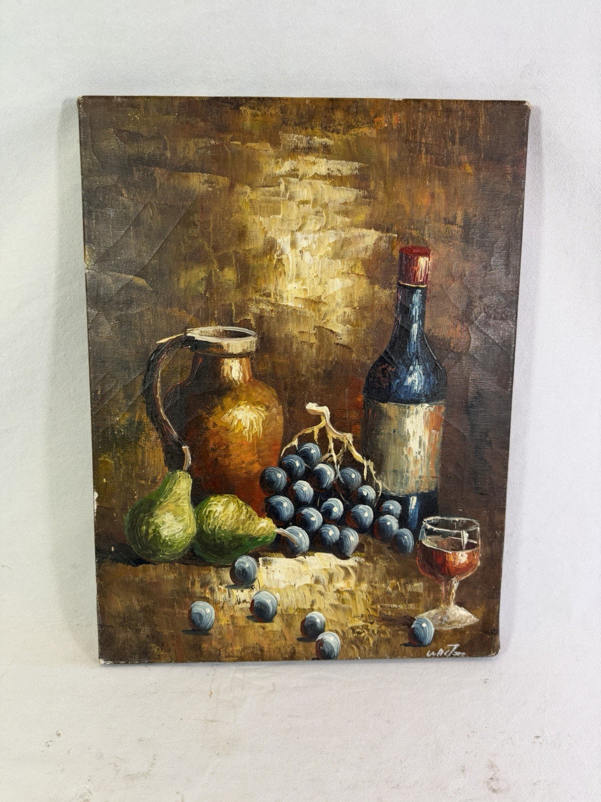 Still Life Oil on Canvas – Wine And Fruits – Style Classic 20th Century