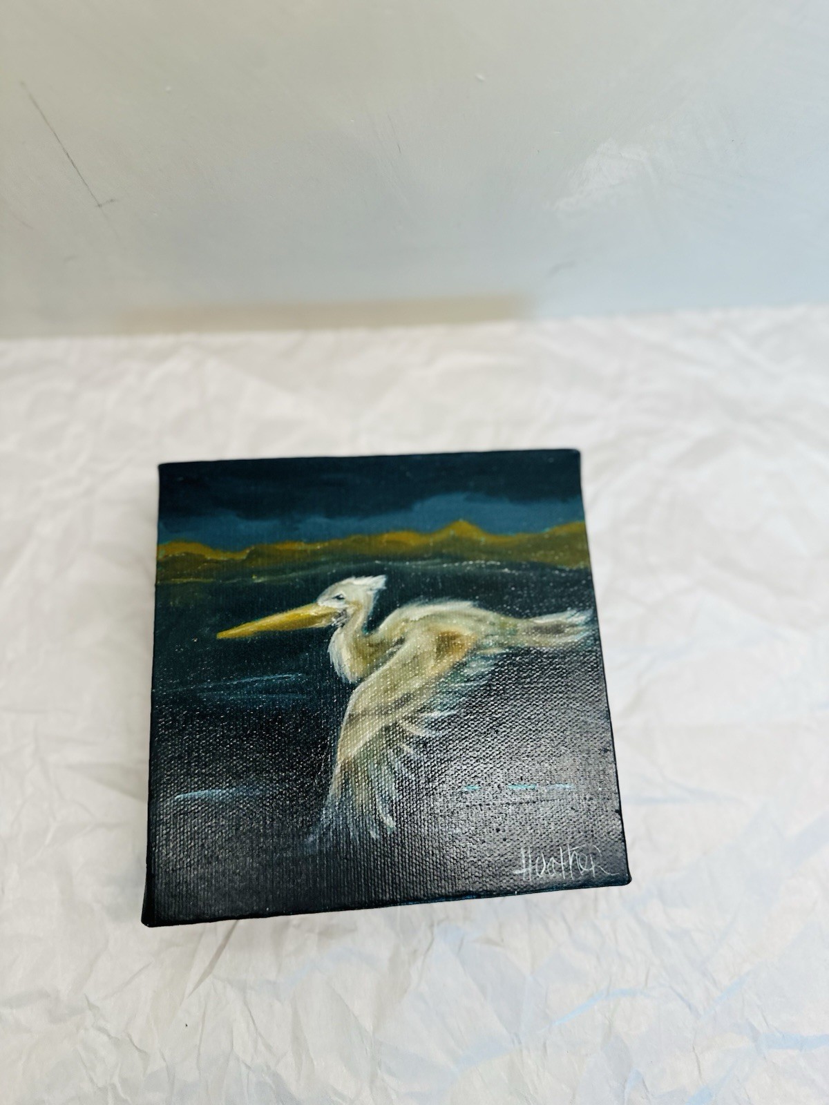 6×6 Original Painting Flying Pelican Coastal Hand-Painted Small Art Canvas Wall