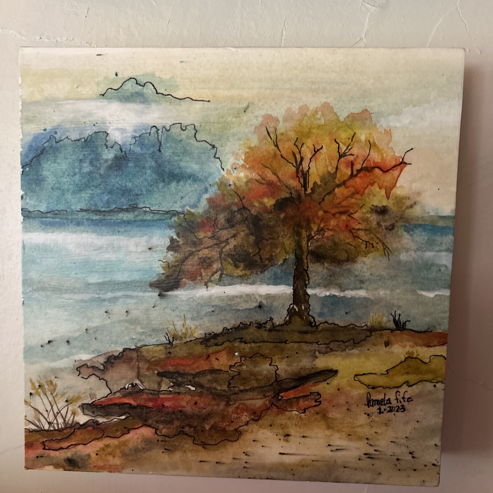 Water Color Mounted On Wood