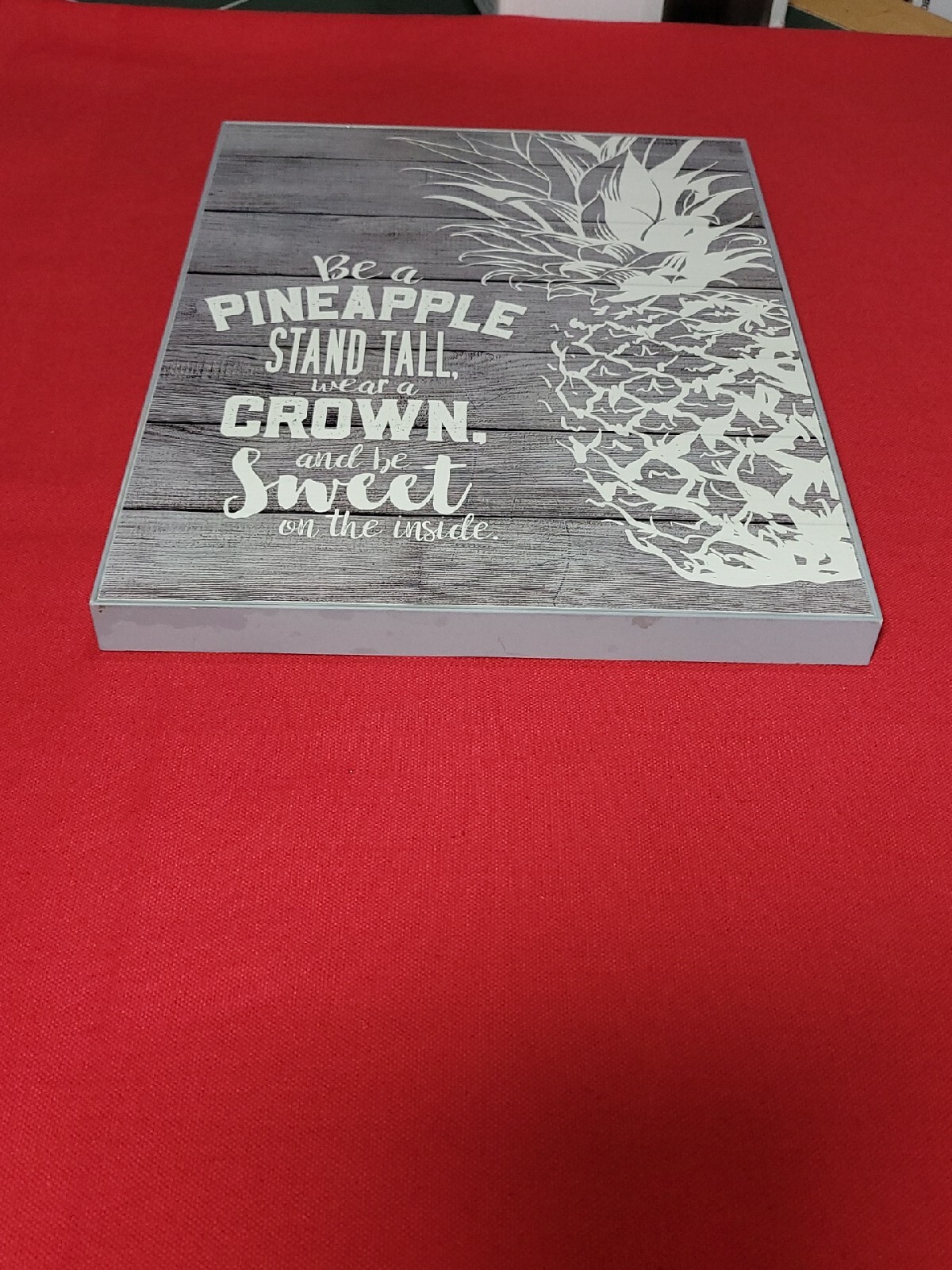 Gray Pineapple Art 12 by 9 wall hanging plastic with Hanger attached