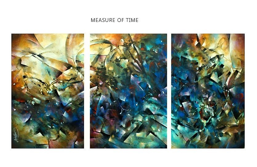 large painting multi-color3-piece Mike Lang original art home decor blue earthto