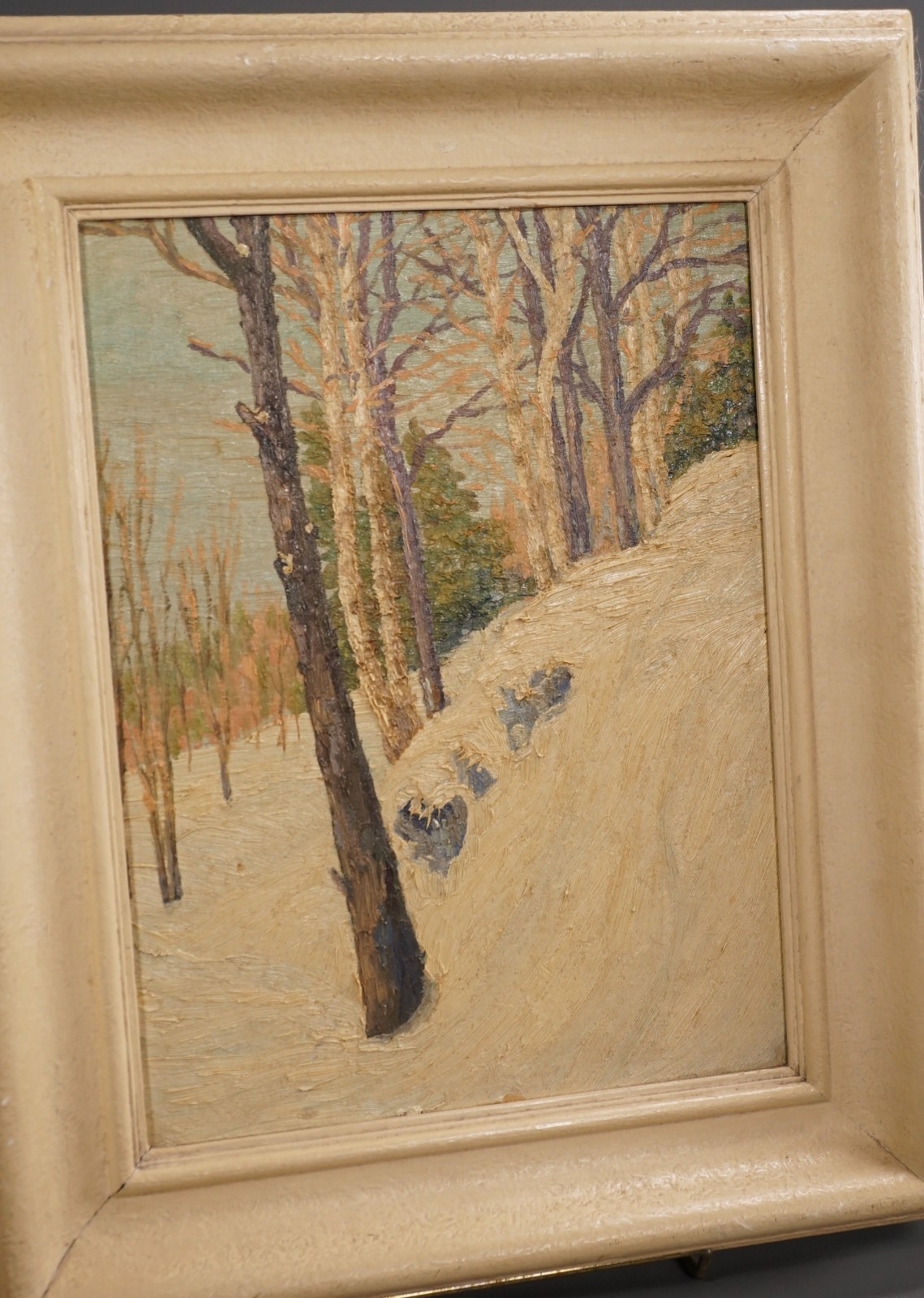 March Day Snowing Forest Landscape Framed Oil on Board Early Spring Original Pai