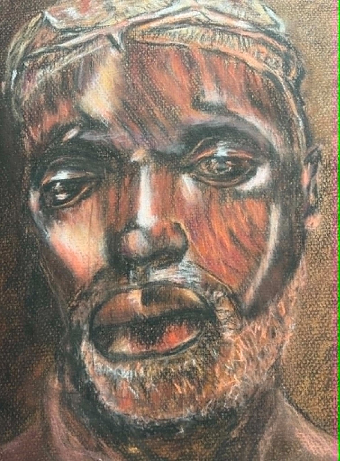 ARTIST UNKNOWN AUSTRALIAN SIGNED PASTEL «TRIBAL PORTRAIT» C 1960
