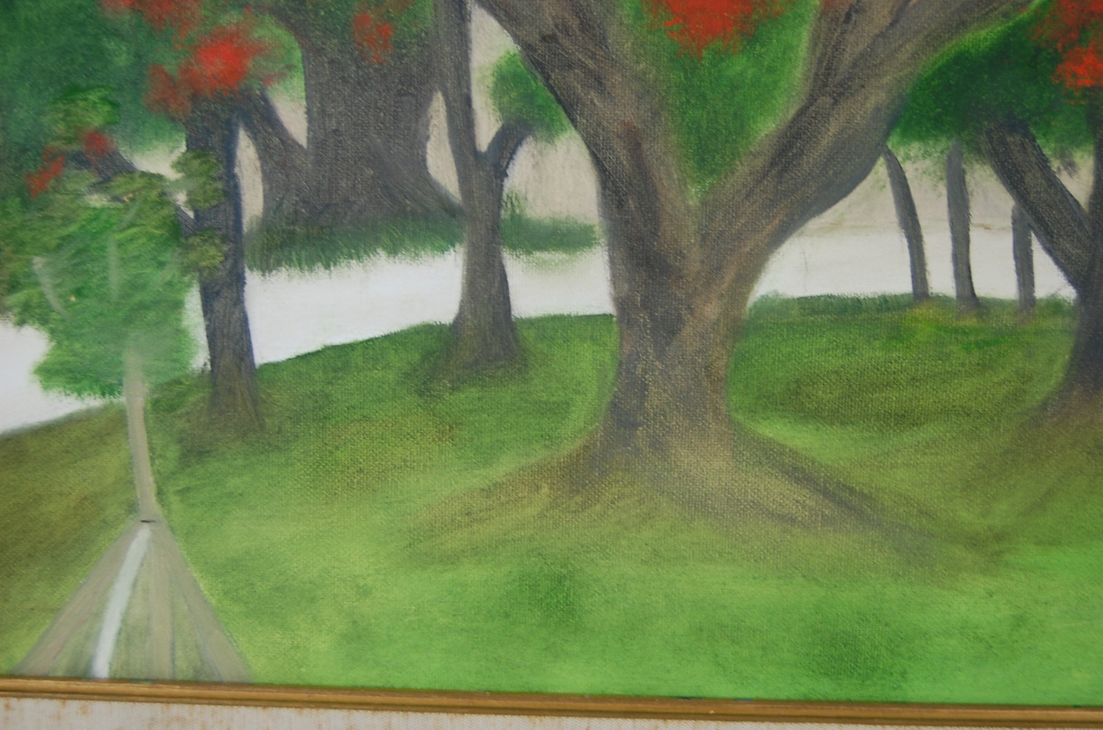 Vtg 80’s Framed Original Oil «Framboyan (Royal Poinciana) Tree Landscape» 20X16