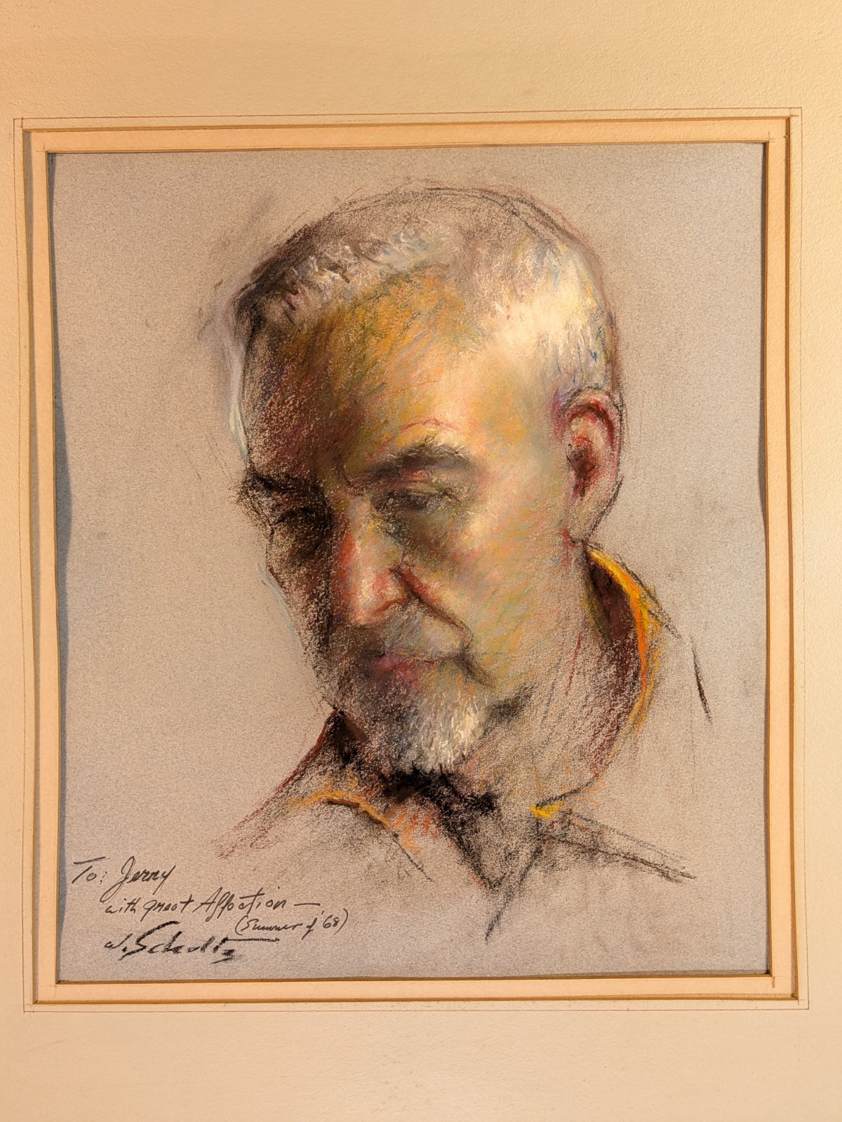 1968 William J Schultz American Impressionist Original Pastel Portrait Framed