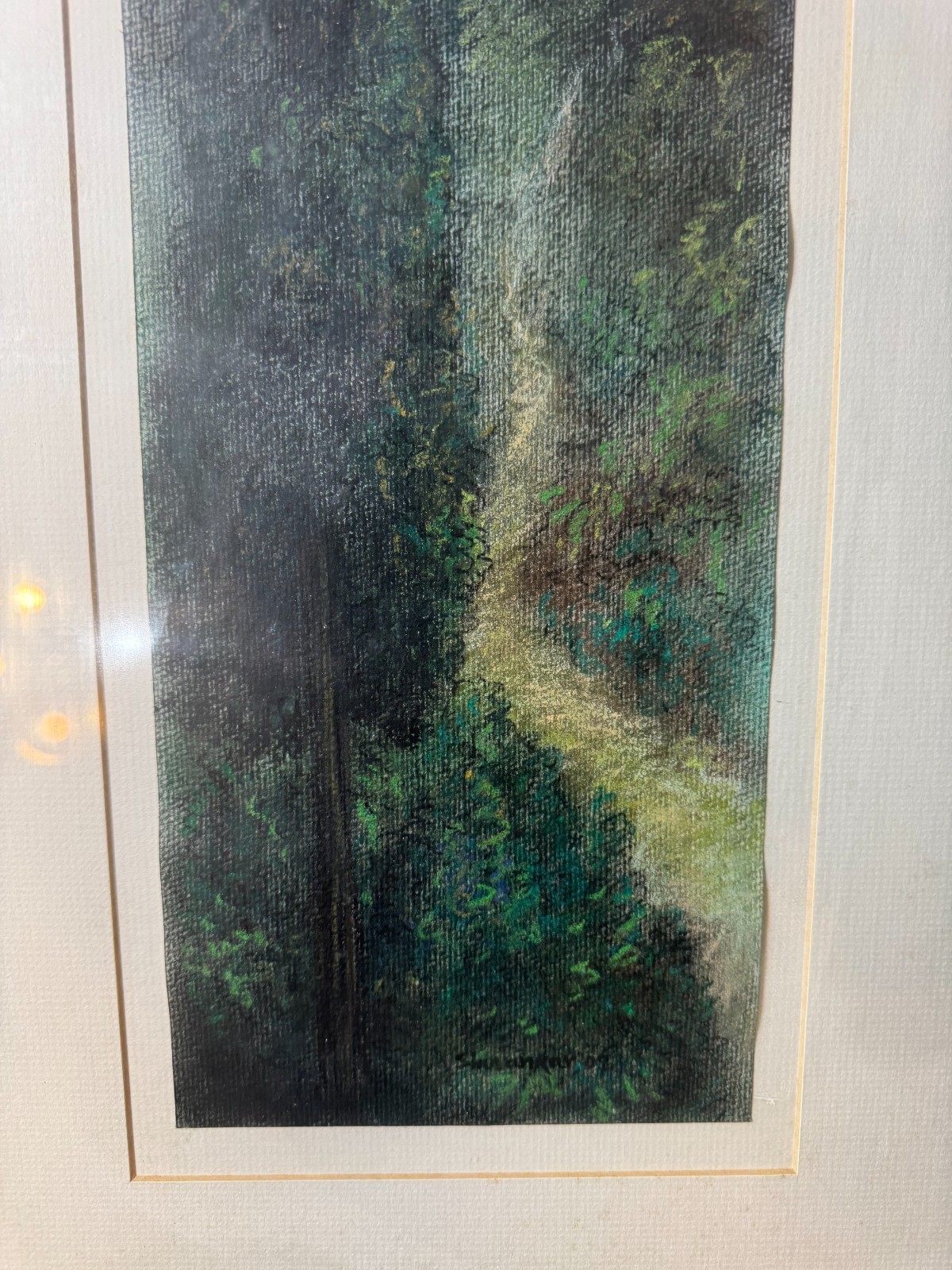 Original Signed Shuvankar Maitra Pastel Landscape Framed Vertical Forest Art
