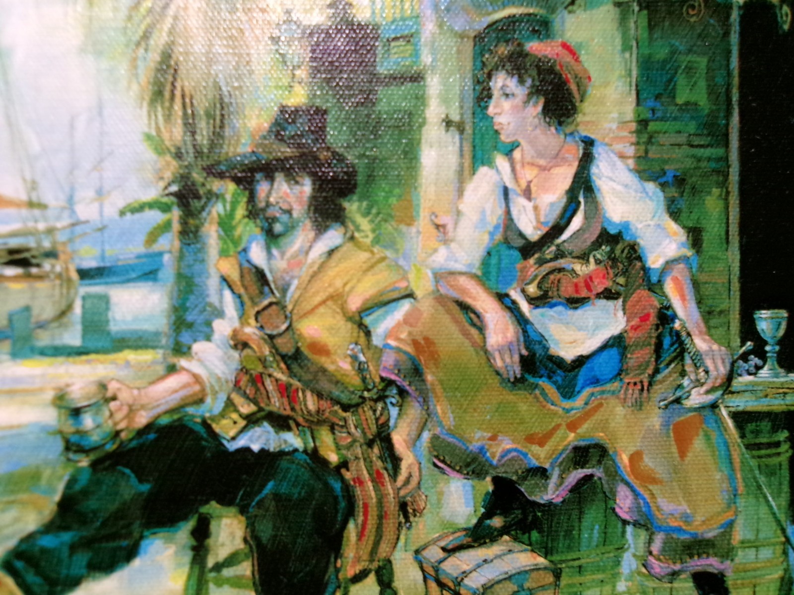 TOMMY G THOMPSON «WAITING FOR LAFITTE» 13/450~FRAMED OIL PAINTING W/ CERTIFICATE