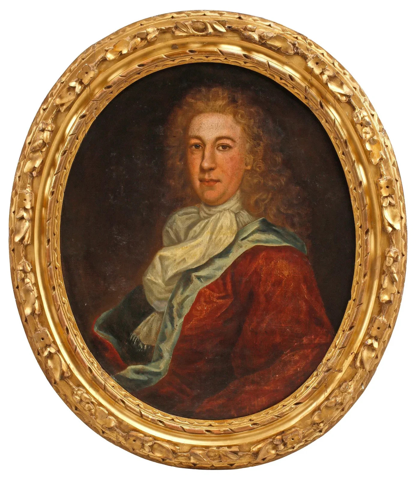 Antique Oil Portrait, Gentleman, French School, Oval, Gilt Frame, 1700’s, 18th C