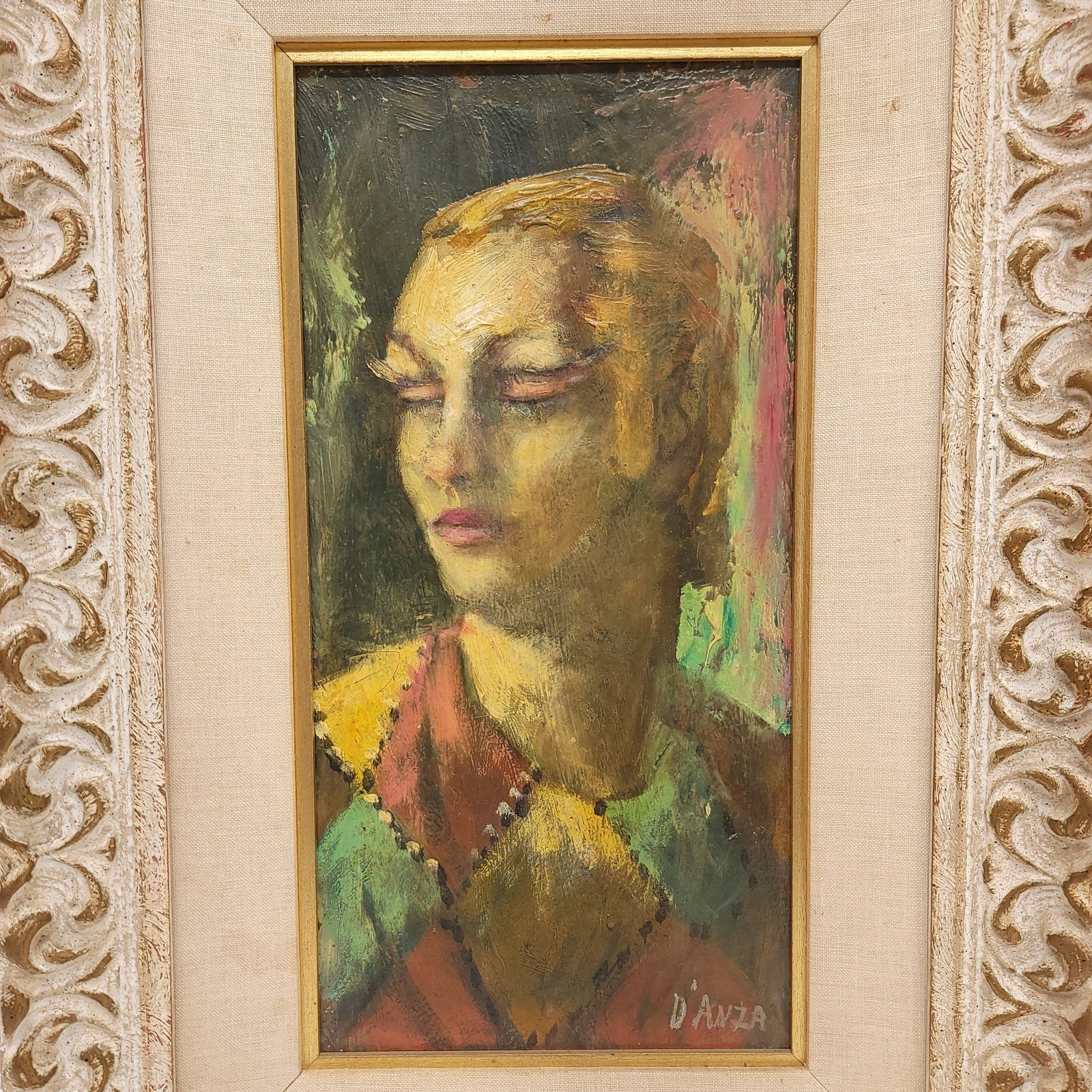 Oil Painting Jester Clown Artist D’Anza Victorian Frame Portrait Essence Love