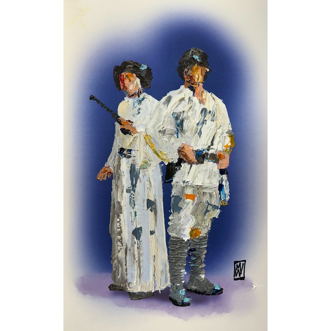 ORIGINAL Abstract Luke and Leia Impasto Thick Paint Star Wars Art Painting 11×17