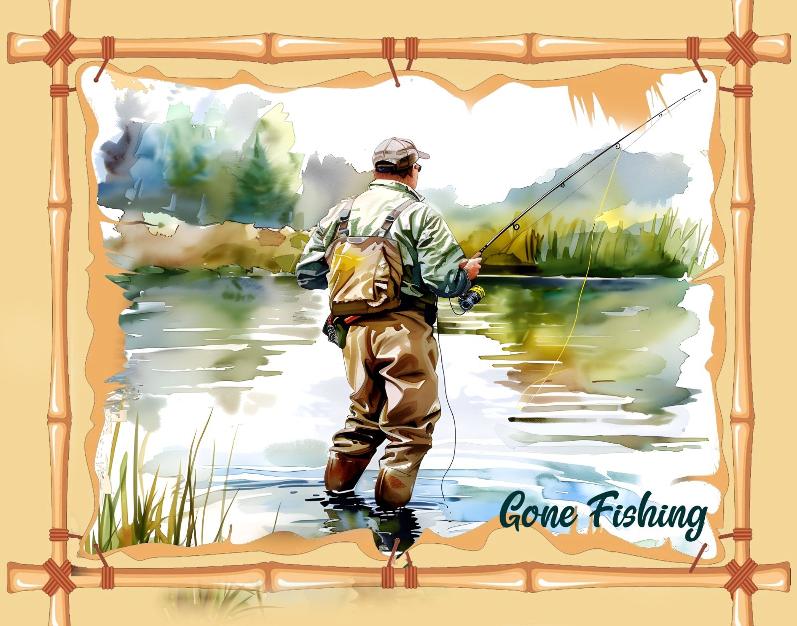 Gone Fishing Travel Poster Prints Canvas or Framed art Fish Bass Trout Salmon