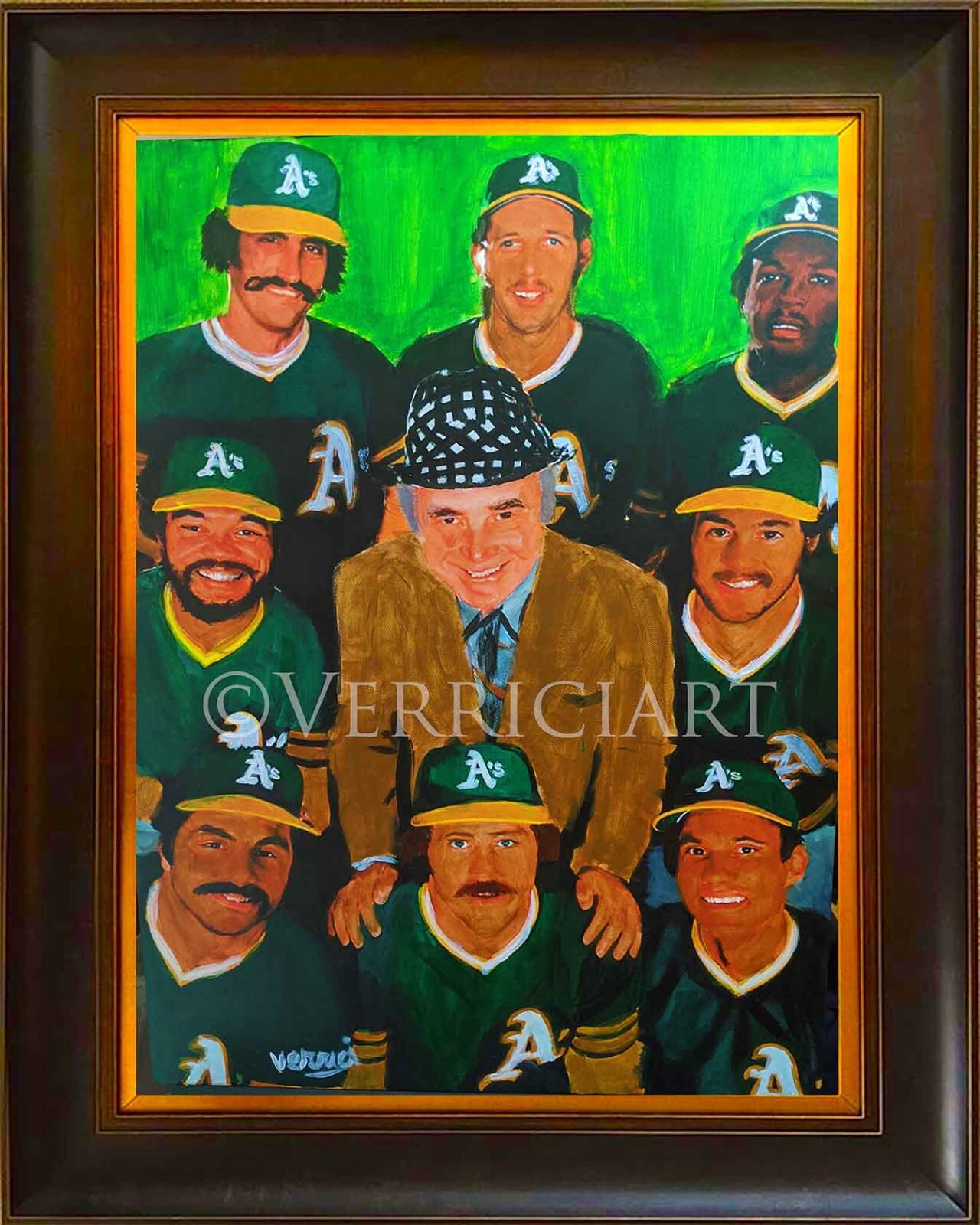 Oakland Athletics 1972 Reggie Jackson Catfish Hunter Original Art Painting 24×18