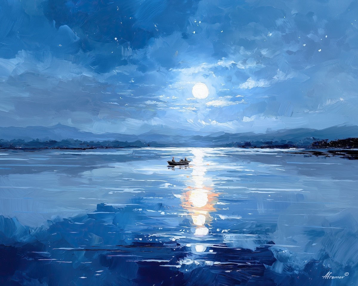 Leonid Afremov MOON OVER STILL WATER Oil Paint 30″x24″ LIMITED EDITION GICLEE