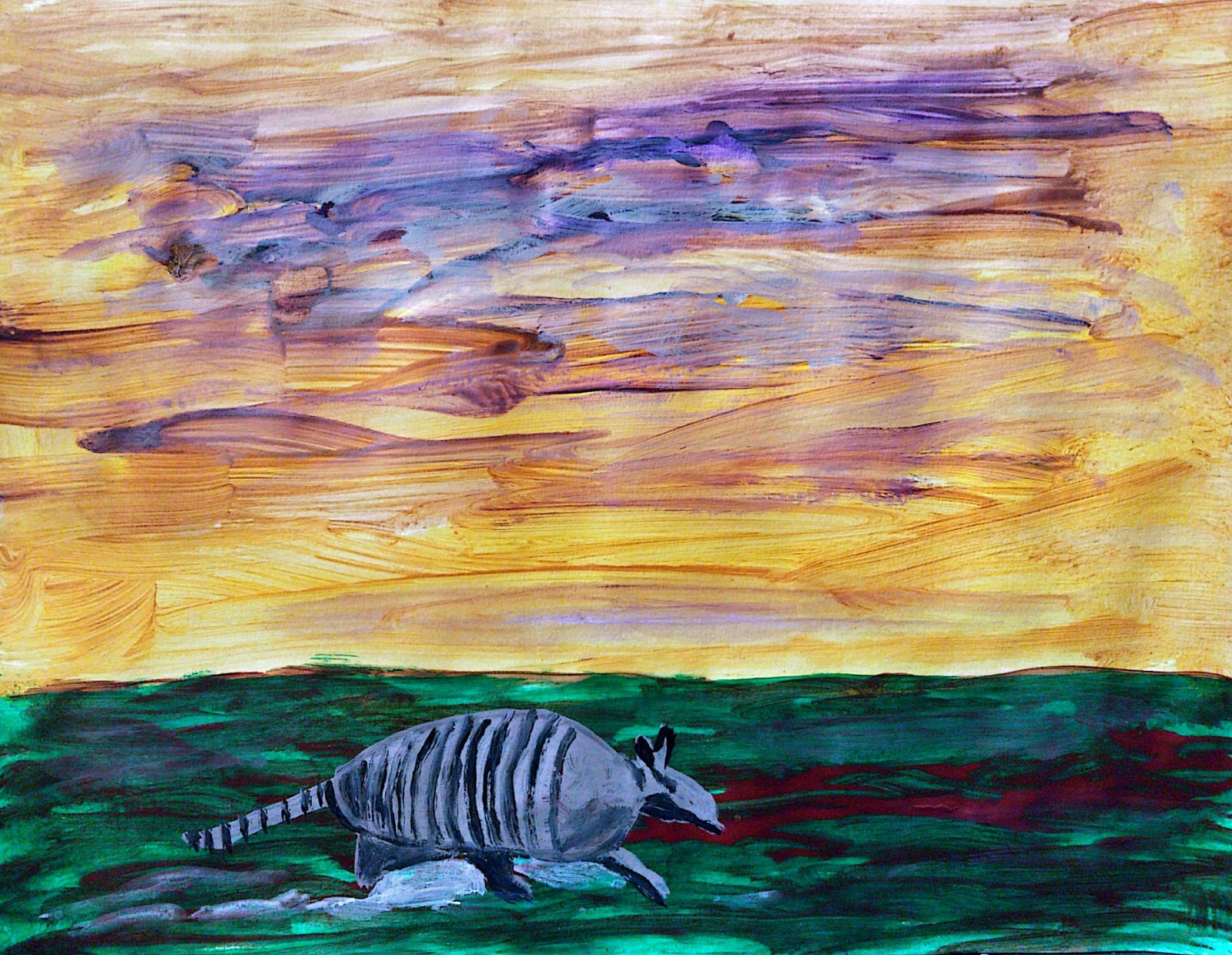Armadillo Landscape Sky Modern Original Signed Paper Acrylic Wall Art 11×14 BACH