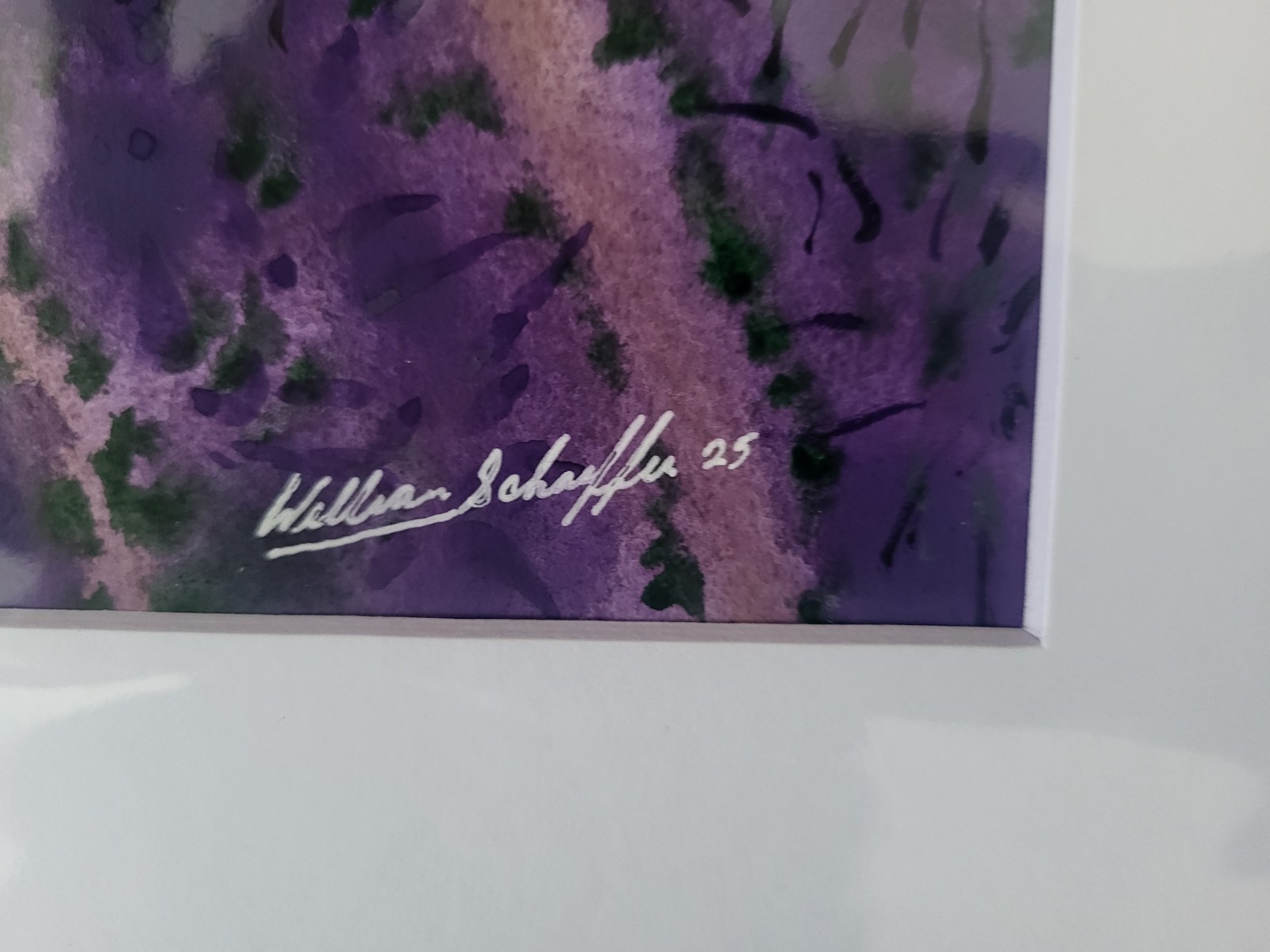 Original William Schaeffer Watercolor Landscape Lavender Fields Matted Signed
