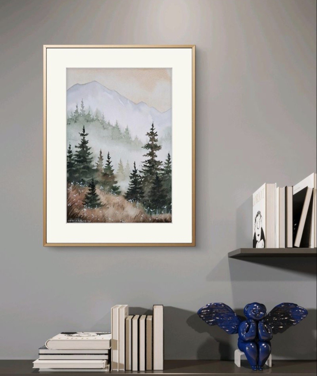 Watercolour Original Mountain Landscape Flowers Forest Painting Painting Landscape