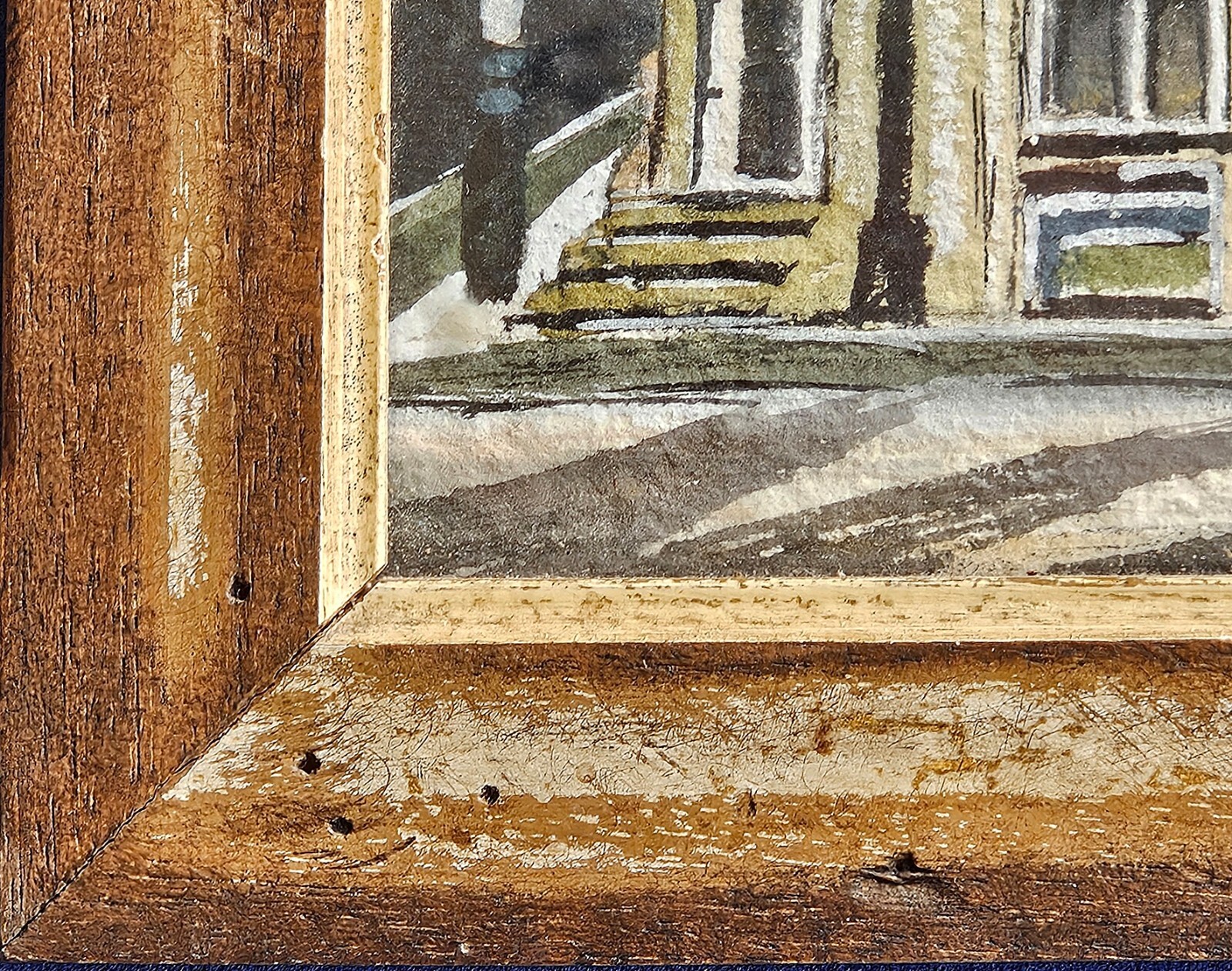 D Thomas Untitled «Street Scene» Watercolor Framed 26.5″x8.5″