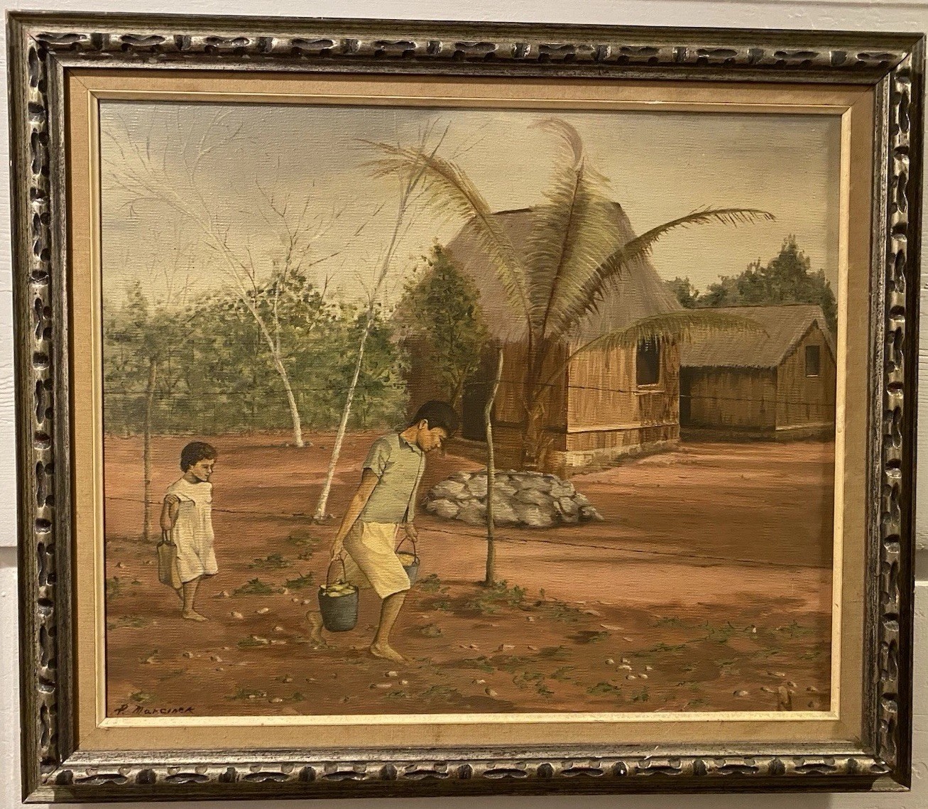 Pat Marcinek “Yucatán” 1957 Original Mexican Oil Painting 22×19 Rural Scene