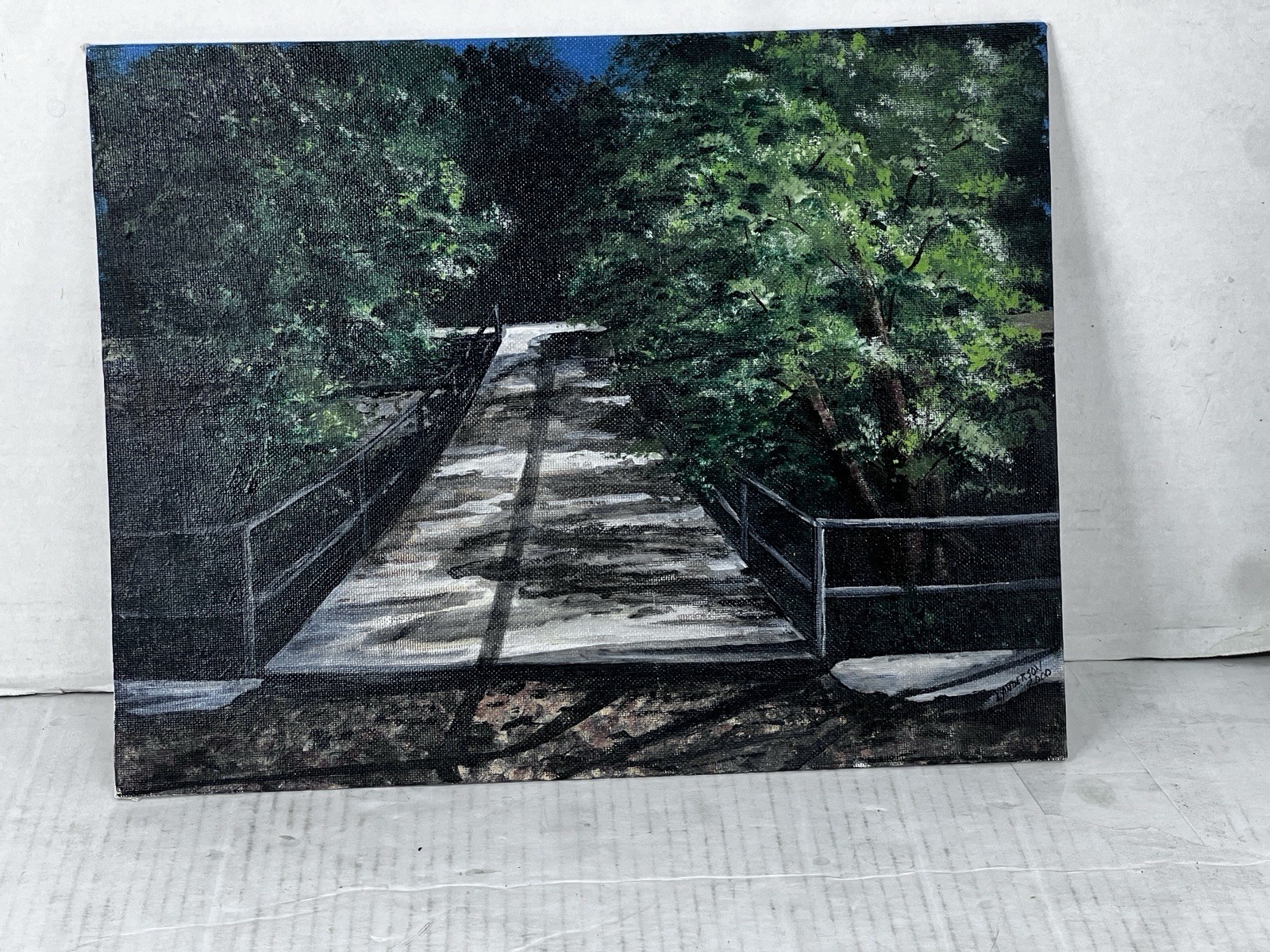 acrylic painting on canvas Linda Anderson Bridge In Forest Contemporary-Realist