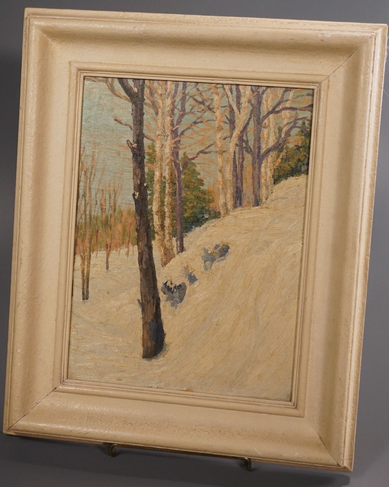 March Day Snowing Forest Landscape Framed Oil on Board Early Spring Original Pai