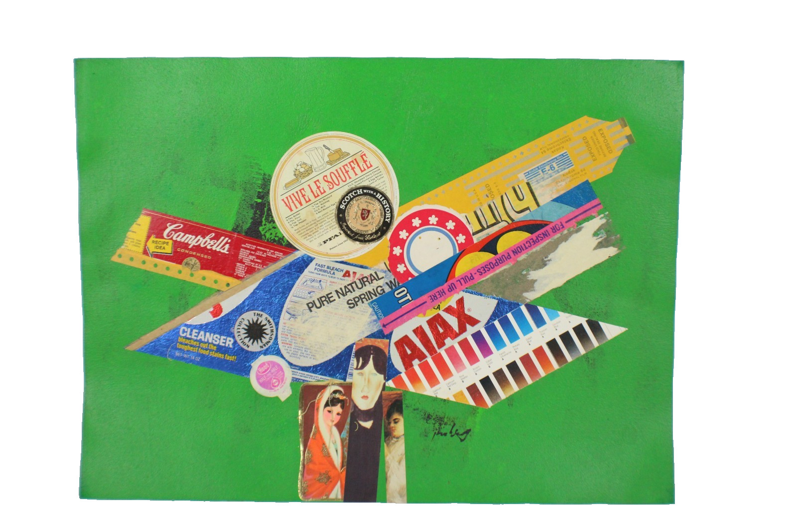 Mid Century Collage Abstract Style Oil Painting On Canvas Signed Jon Henry