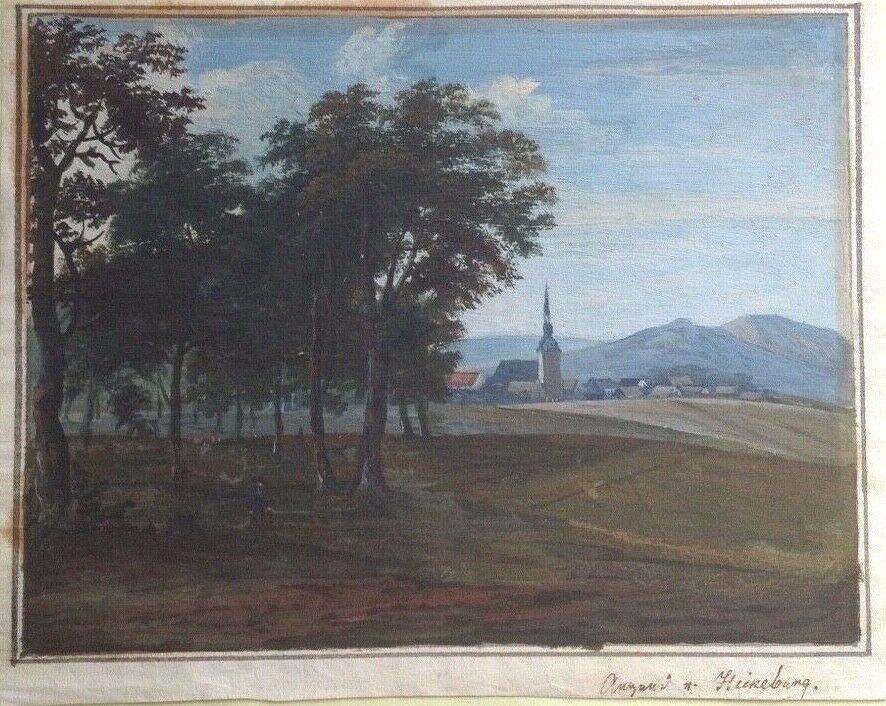 Small Hand Drawing In Gouache Unreadably Titled Area Around Heineburg