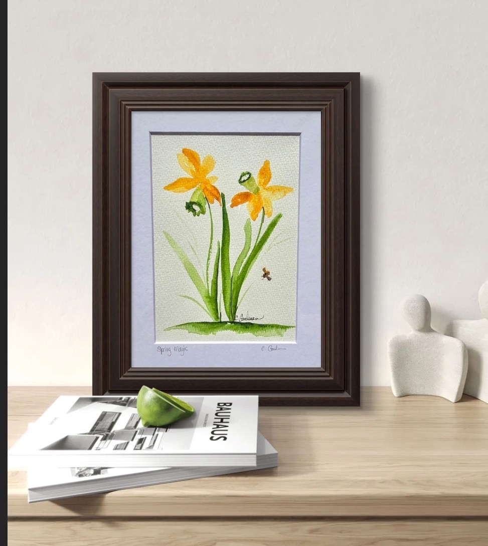 Original Signed Watercolor Painting. Floral. Daffodils. Jonquils. Wall art.