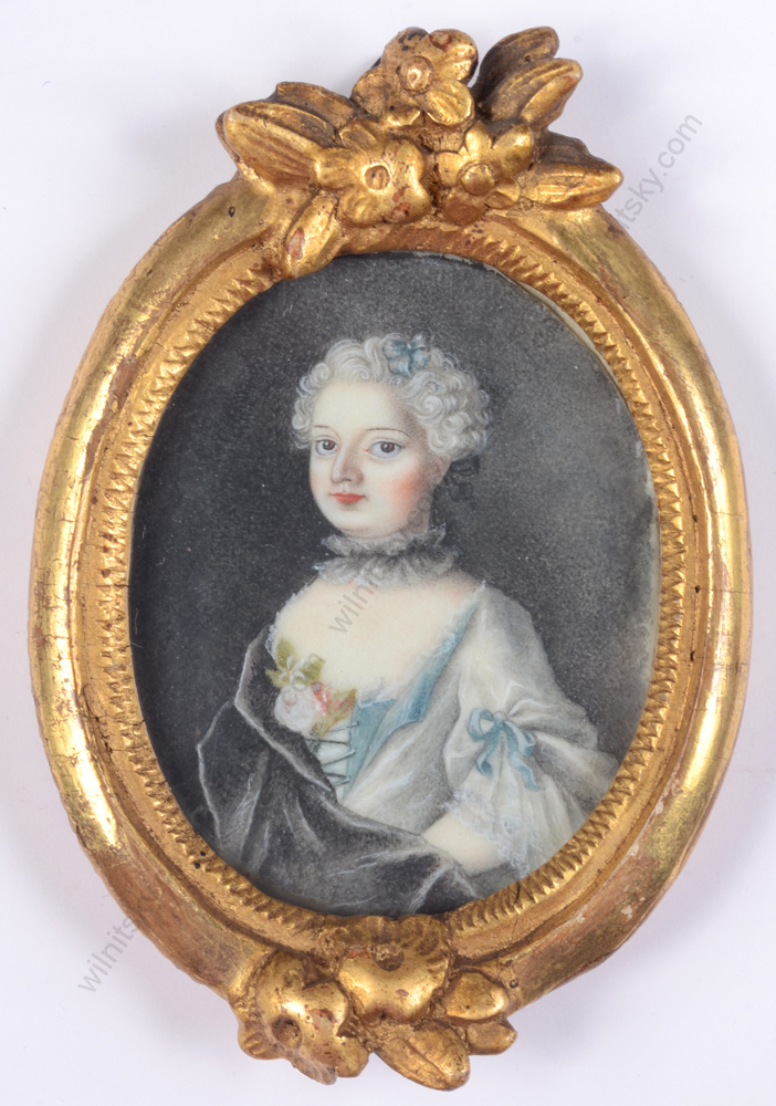 «Portrait of a Rococo lady», German miniature on vellum, ca. 1750