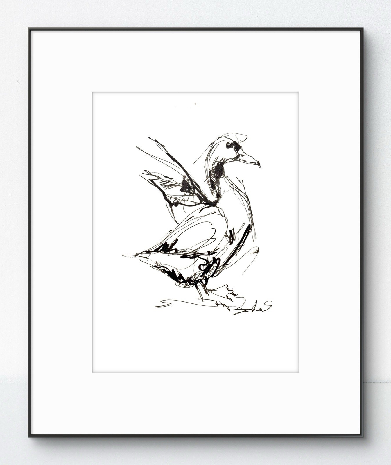 Original Abstract Expressive 9X12 Duck Paper Ink Drawing Handmade Signed 13