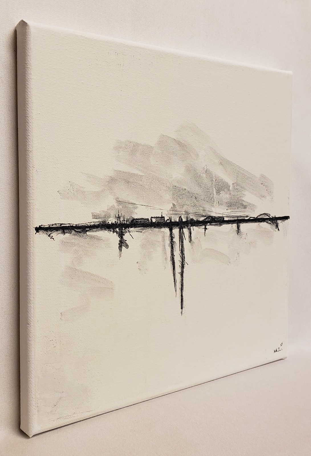 No.664 Original Abstract Minimal Landscape Drawing On Canvas By K.A.Davis
