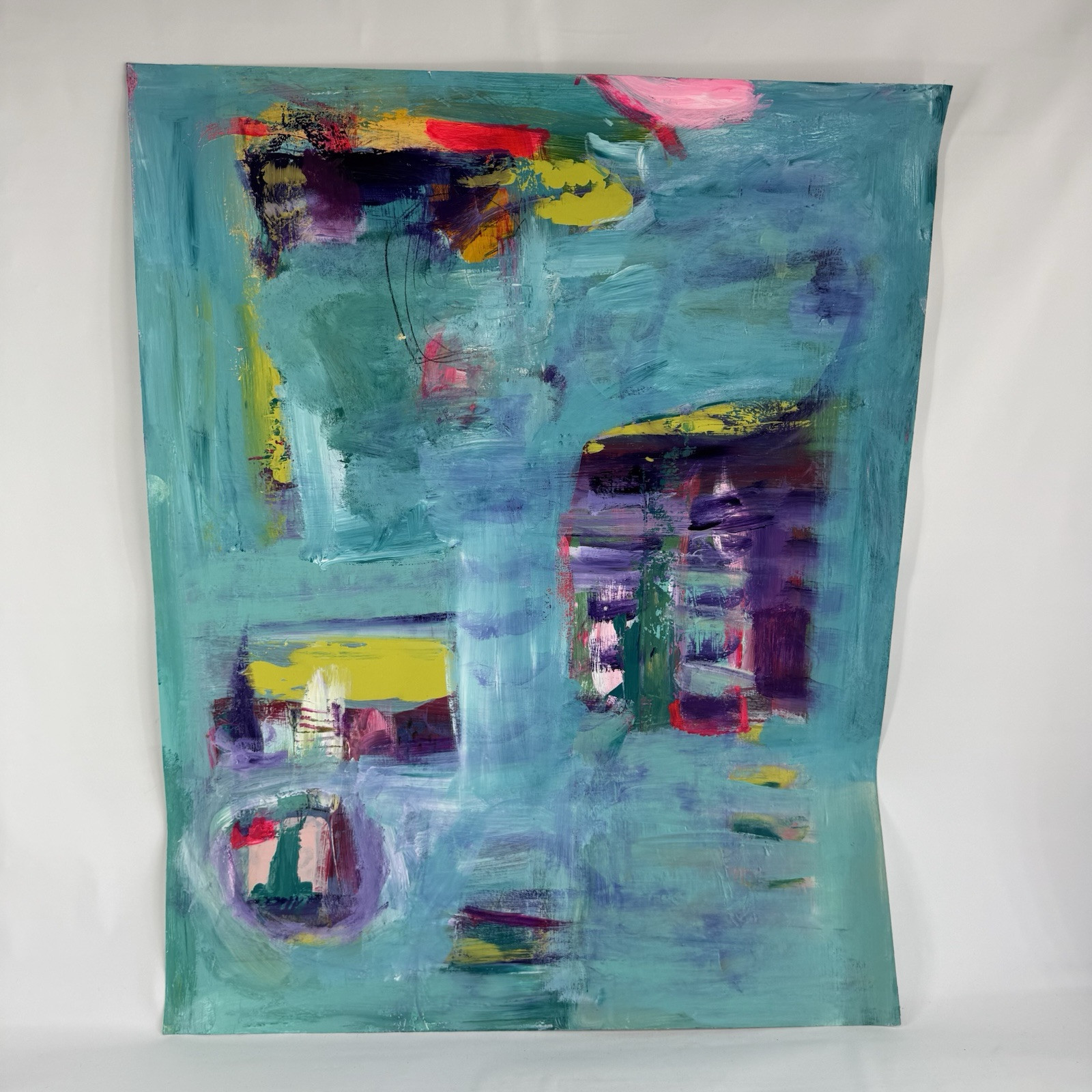 Original Abstract Art on Paper Bright Colorful Home Decor Acrylic 24″ x 19″