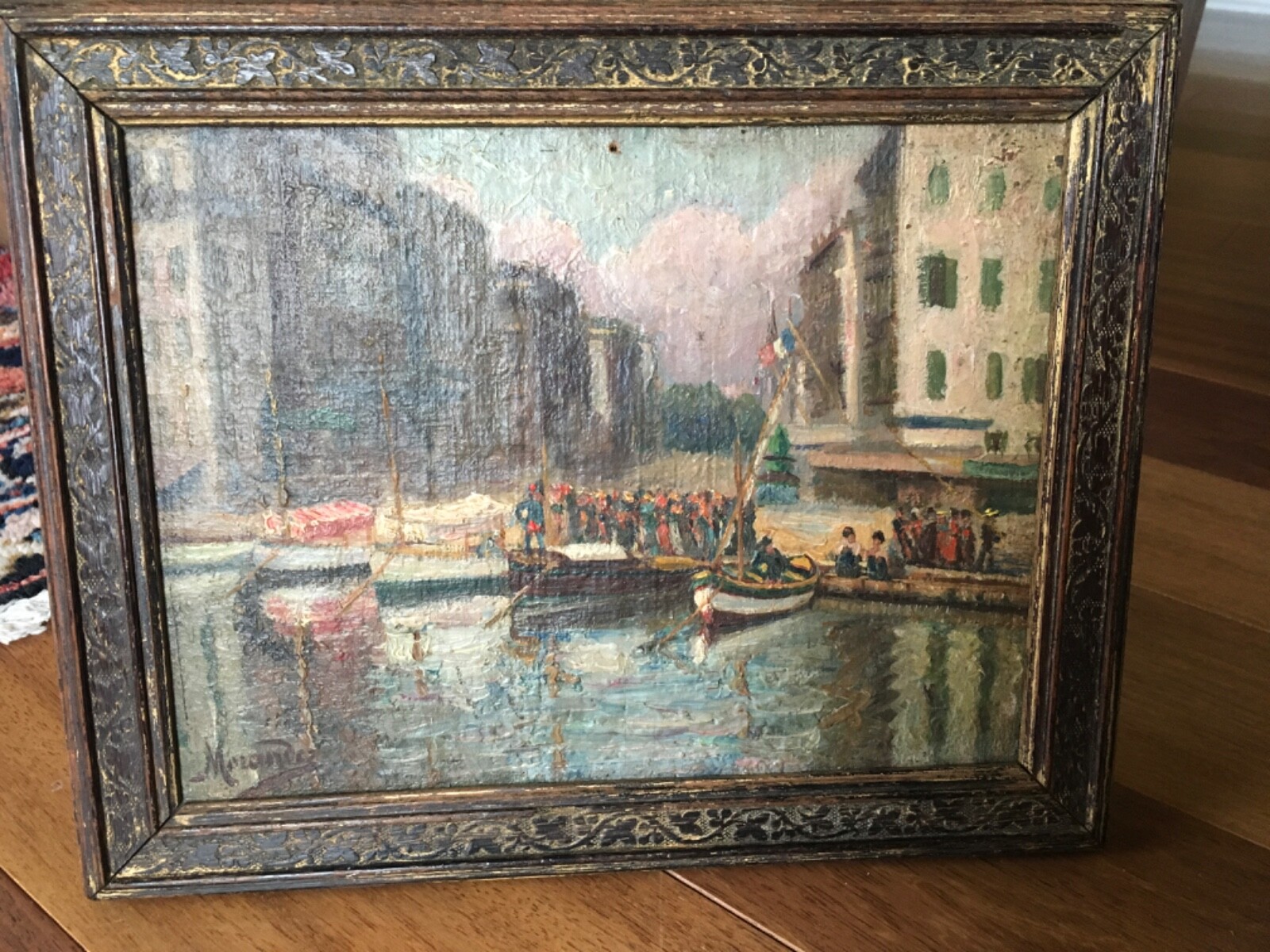 Antique Spain Basque seaport scene OIL ON PANEL Garcia Y Menendez signed