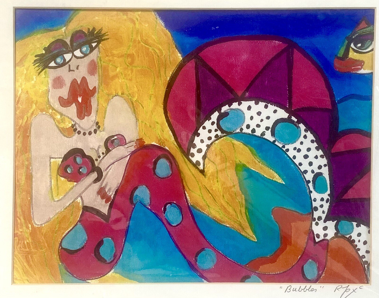 Acrylic On Canvas Paper Titled “Bubbles” Signed RPXc 16”x20” With Mat