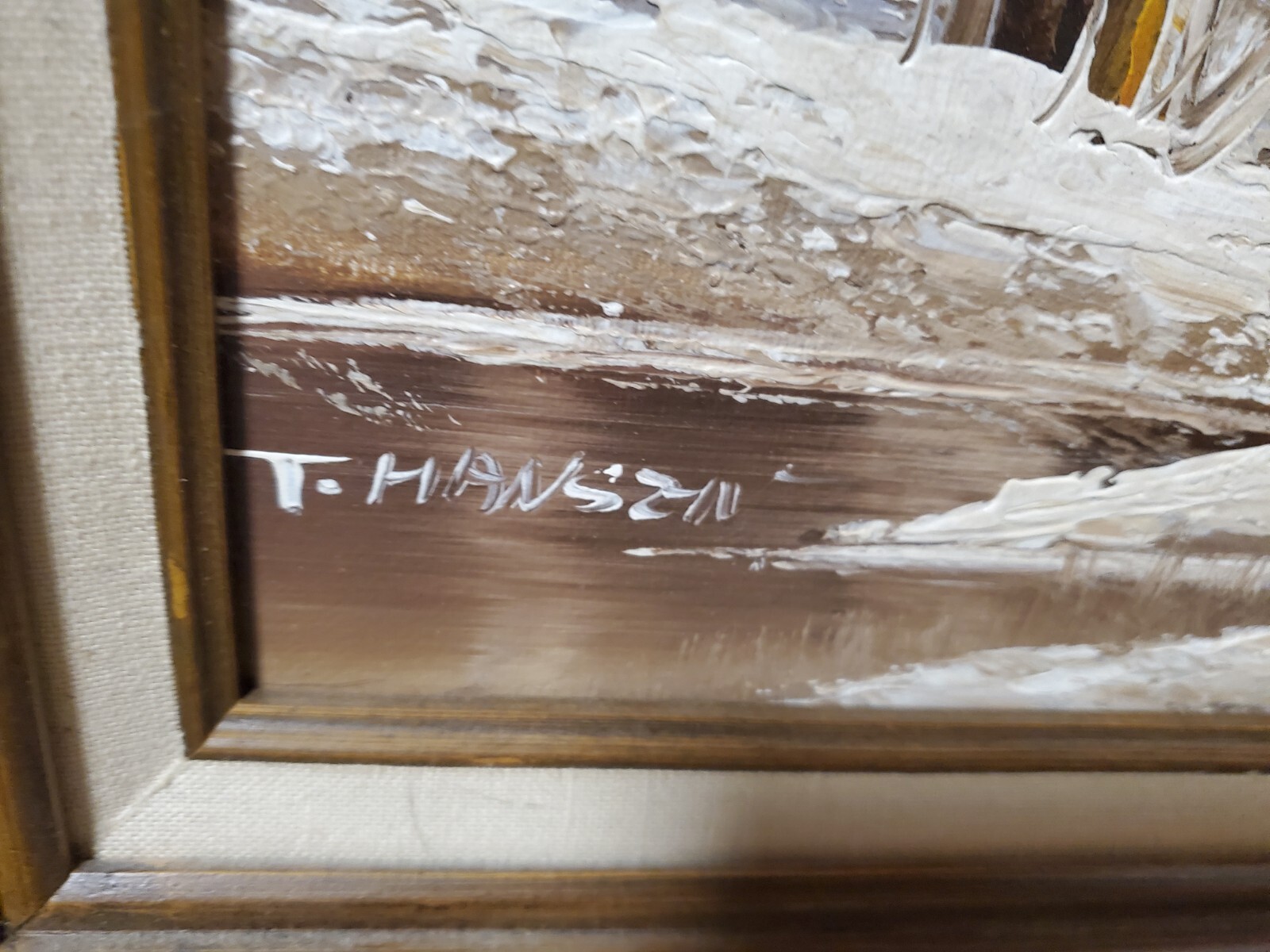 Winter Landscape Scene Hansen Wood Frame 19×15.5″ Tree Lake Snow Pine Forest Sun