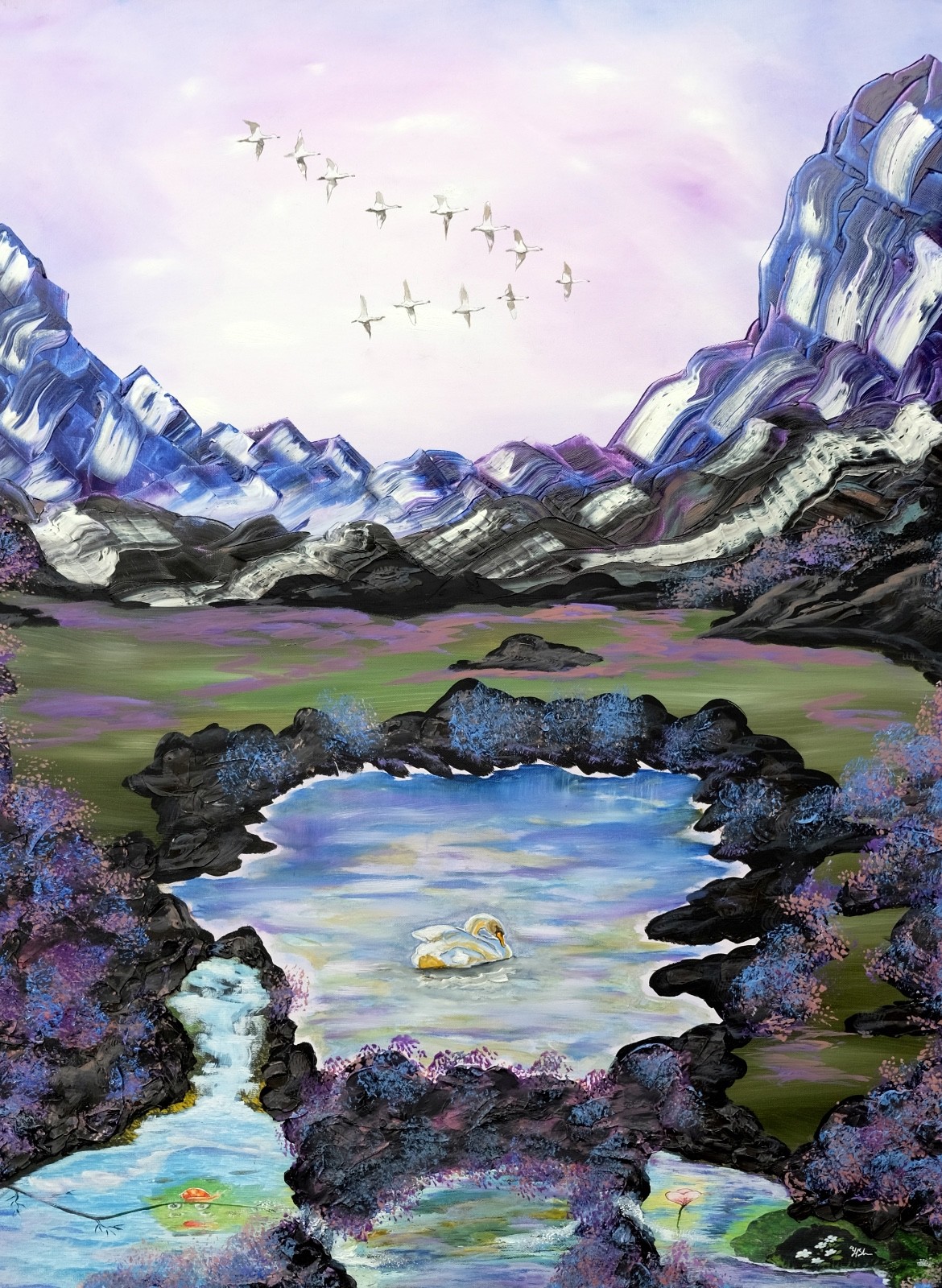 Art, Painting, «Swans Loneliness» – giclee on canvas 22″x 29″by Yelena Berzon