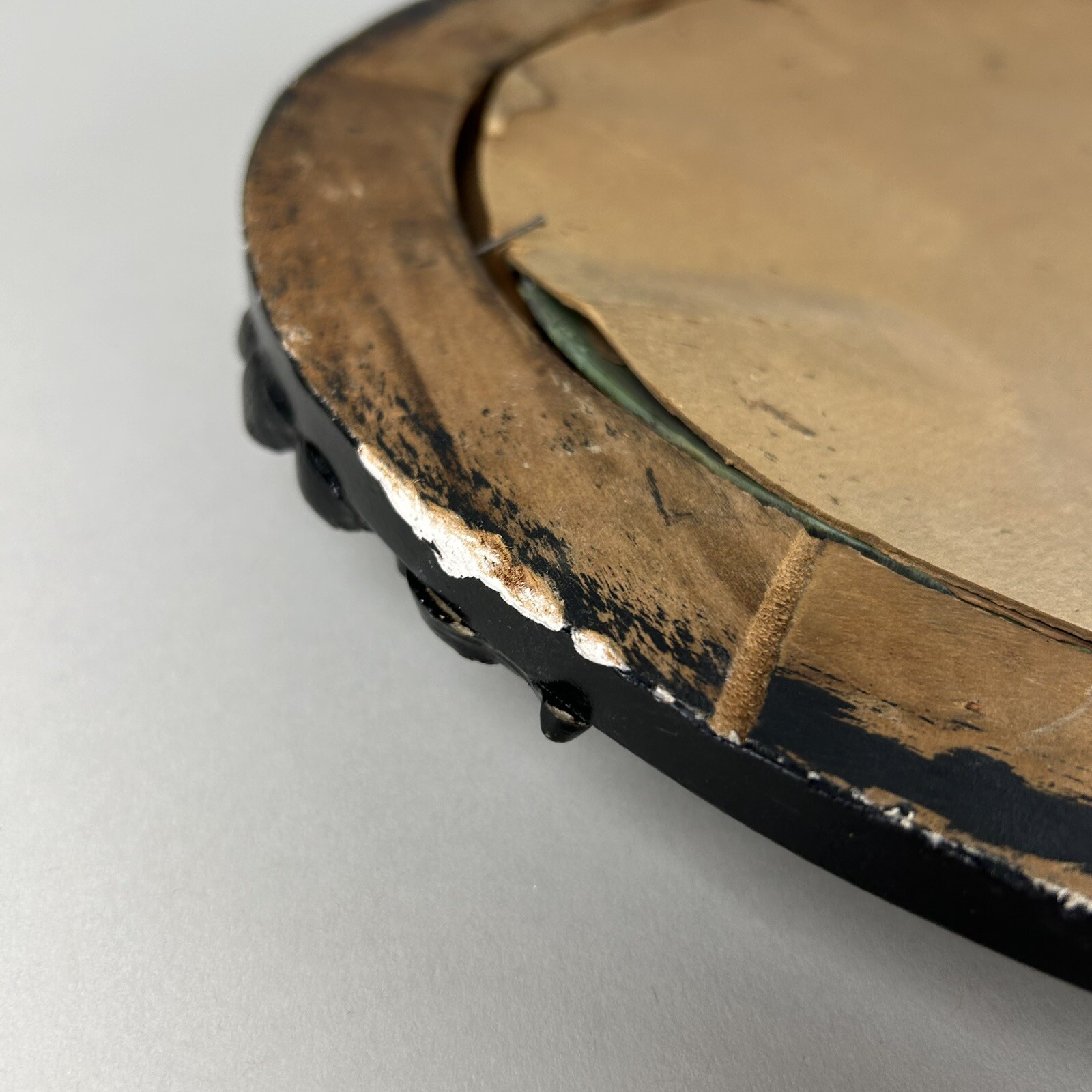Antique Oval Wood Frame Reverse Painting Convex Farm New Jersey Bubble Glass VTG