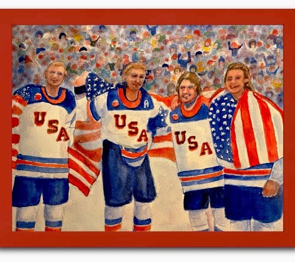WATERCOLOR ORIGINAL 10×10 Olympic Ice Hockey NHL Sports Americana Decor Wall Art