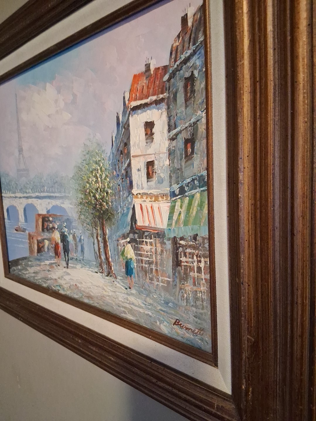 Vintage Burnett Paris Street Scene Fine Art Oil On Canvas Painting Framed