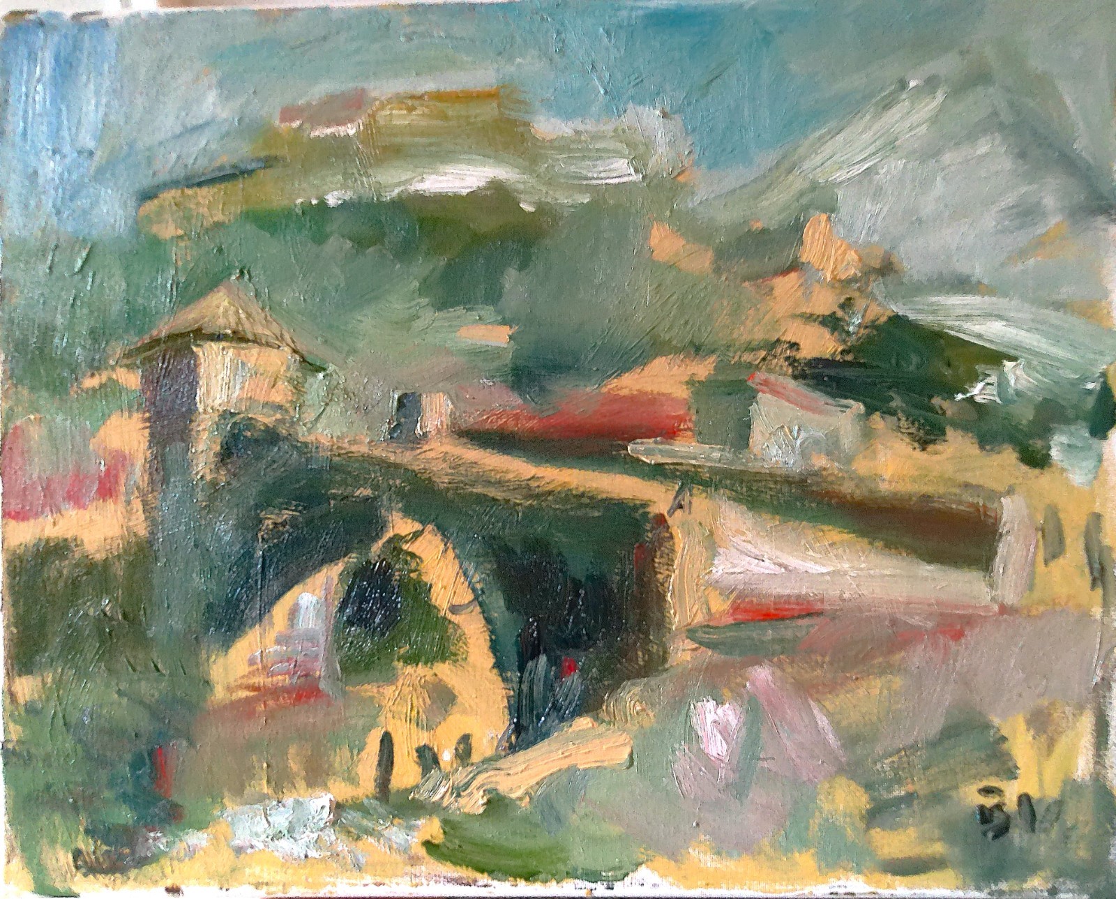 Impressionist Cubism Landscape Oil Painting 16″x20″ Canvas Original Signed