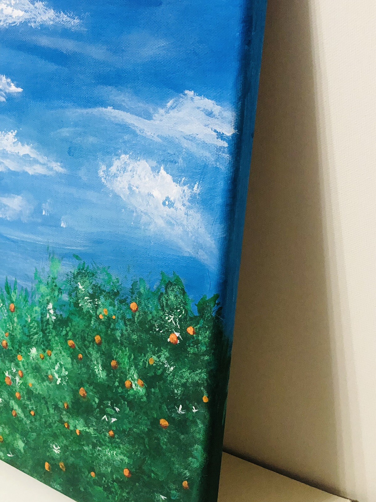 20×16 Canvas Acrylic Painting Orange Tree & Summer Skies Hand Painted 2023 CE