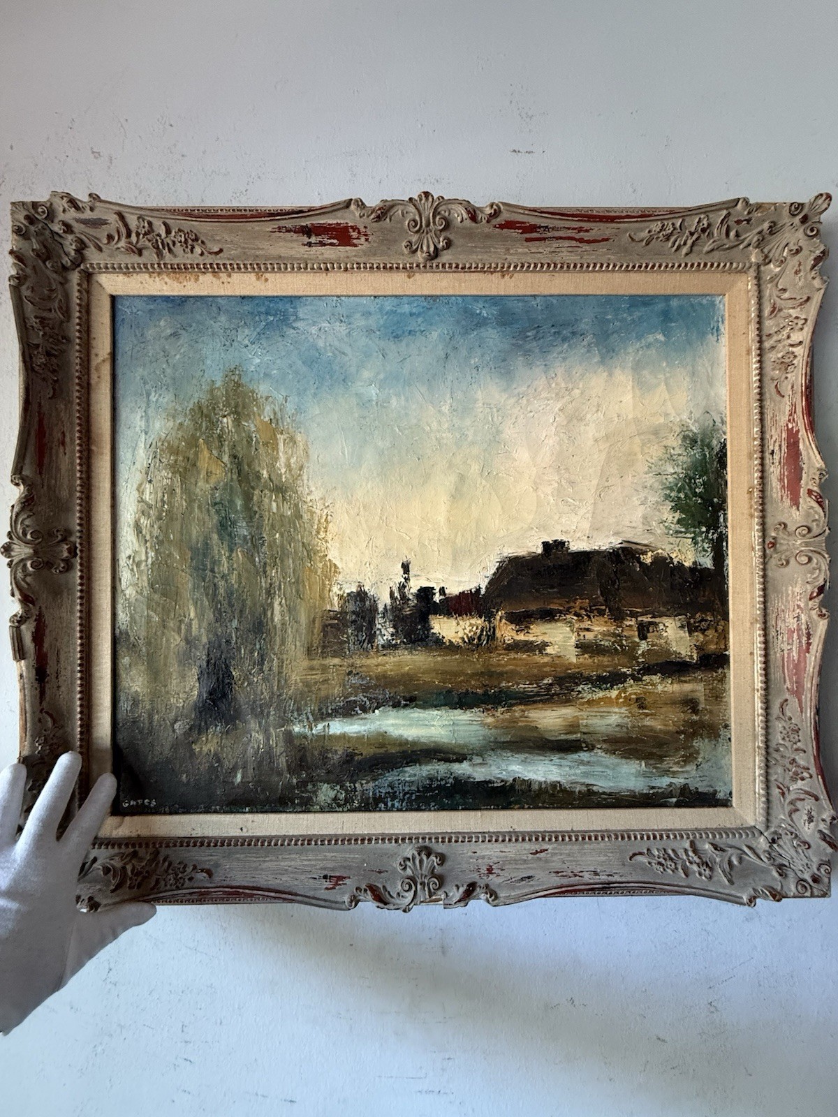 JACOB GATES ANTIQUE MODERN ABSTRACT LANDSCAPE OIL PAINTING VINTAGE NEW YORK 1943