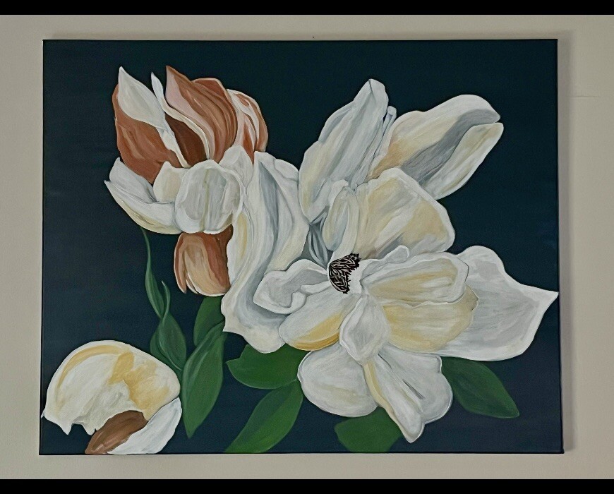 peonies on canvas and acrylics Arkansas artist Leah J Smith