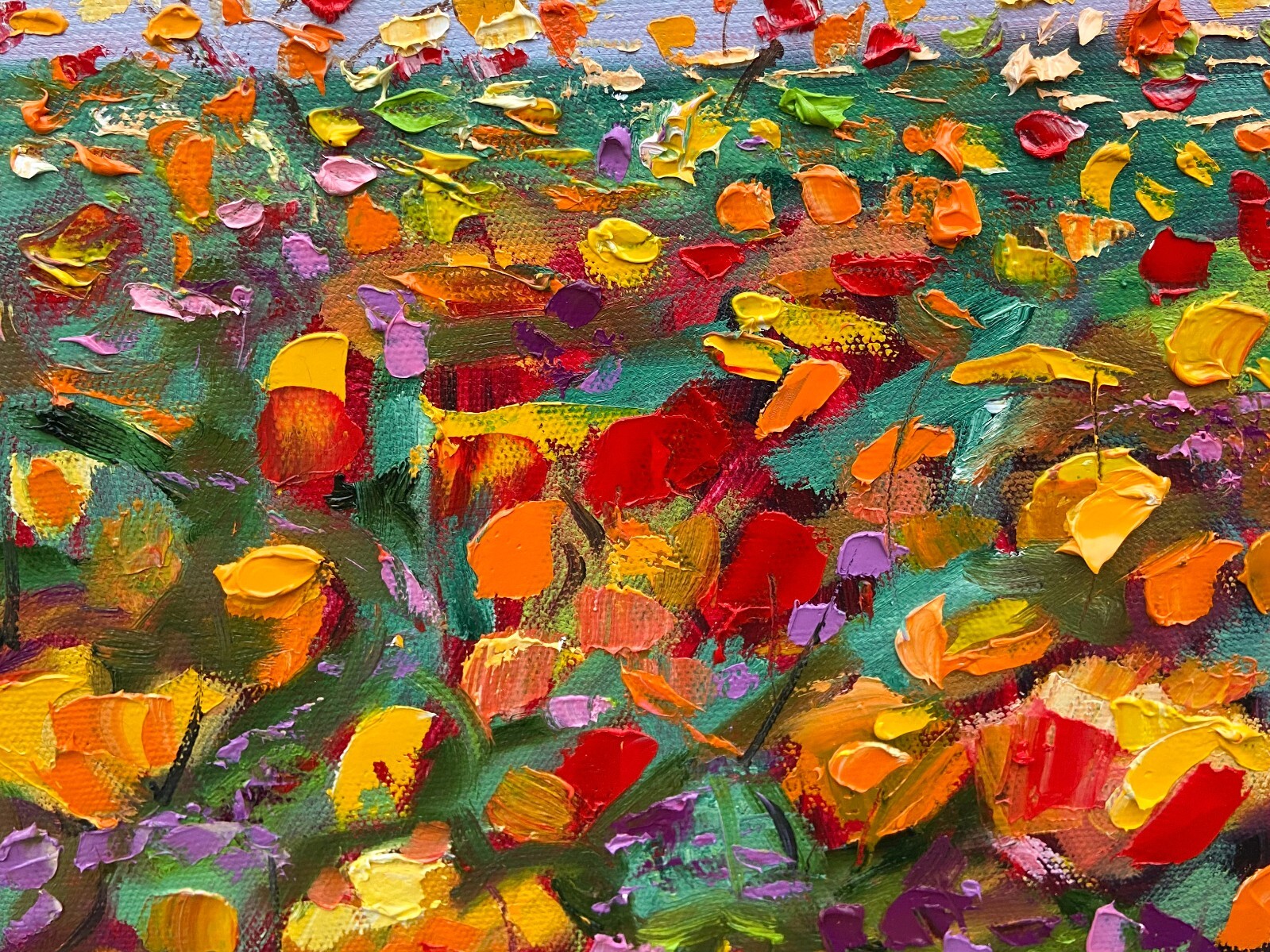 Oil painting ORIGINAL art California poppy field landscape wall art  16×16″