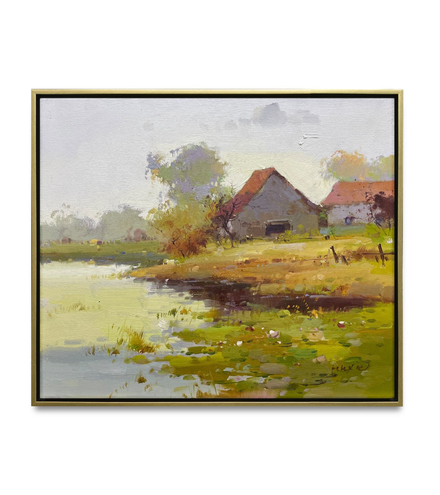 Hungryartist -Original Oil Painting of Landscape &House on Canvas 20×24 Framed