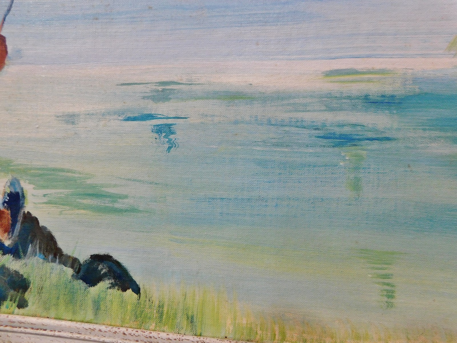 1950’s Figurative impressionist oil painting BOY FISHING Marilynn O’hare LISTED