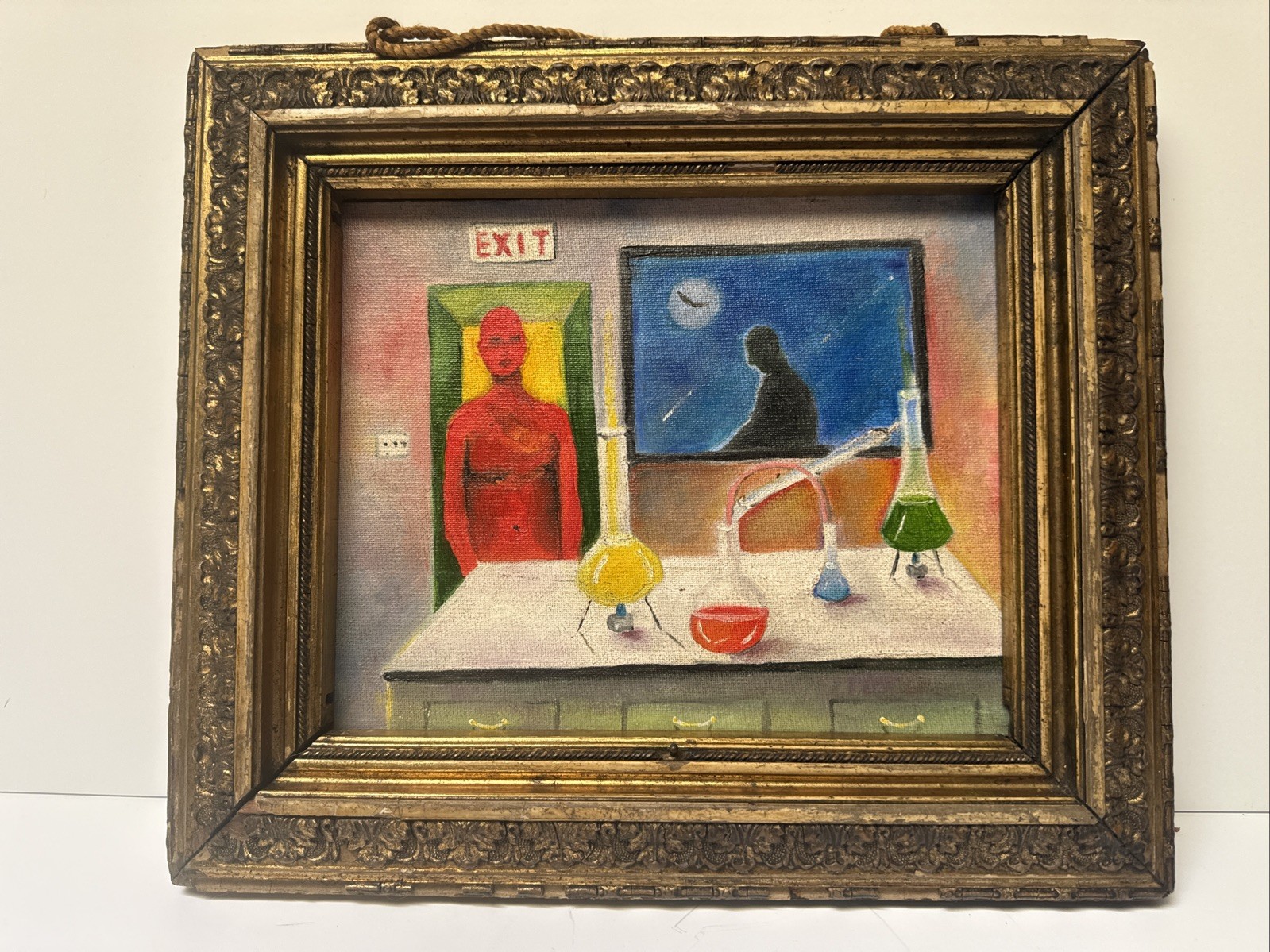 Mid Century Painting Abstract Surrealism Portrait Modernism Vintage Mystery